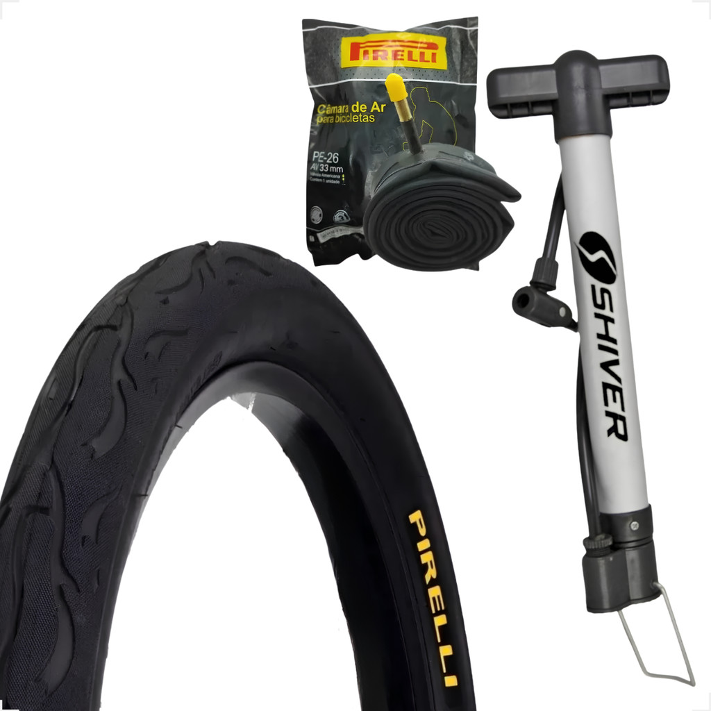 Pneu Bicicleta Pirelli Tornado Beta Flame Balão Aro 26 x 2.125 + Camara Pirelli + Brinde Bomba de ar