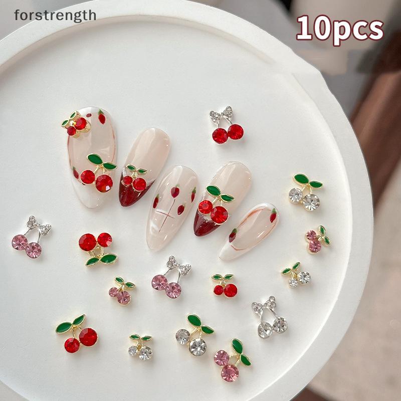 10 Pçs Cereja Prego Strass 3D Charme Frutas Vermelhas Diamante Cristal Jóias Y2K Liga Gemas De Unhas Para Mulheres Manic