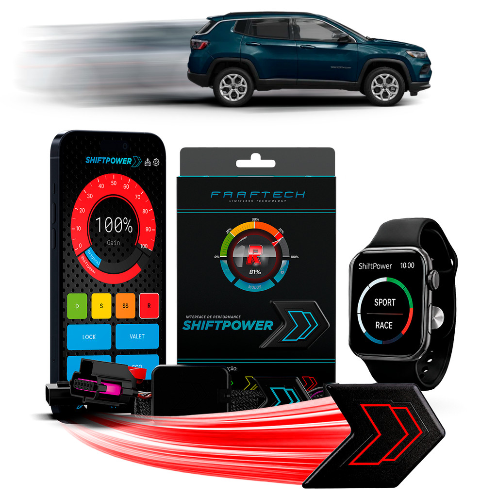 Shiftpower Acelerador Pedal Chip Carplay e Android Auto Apple Watch App Bluetooth Compass 2017 a 2026 FT-SP02+ Faaftech