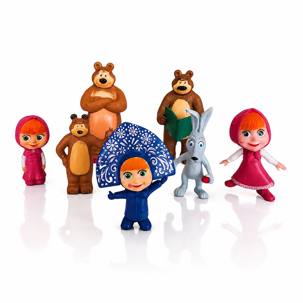 Cartelado 7 Personagens de Masha e o Urso Kit de Bonecos