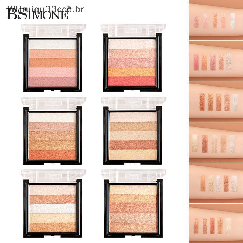 WHruicc BSIMONE 5 Cores Alto Contorno 3D Bronzer Facial Cosmético Iluminador Fosco Paleta Alta Sombra De Olho Shimmer Ma