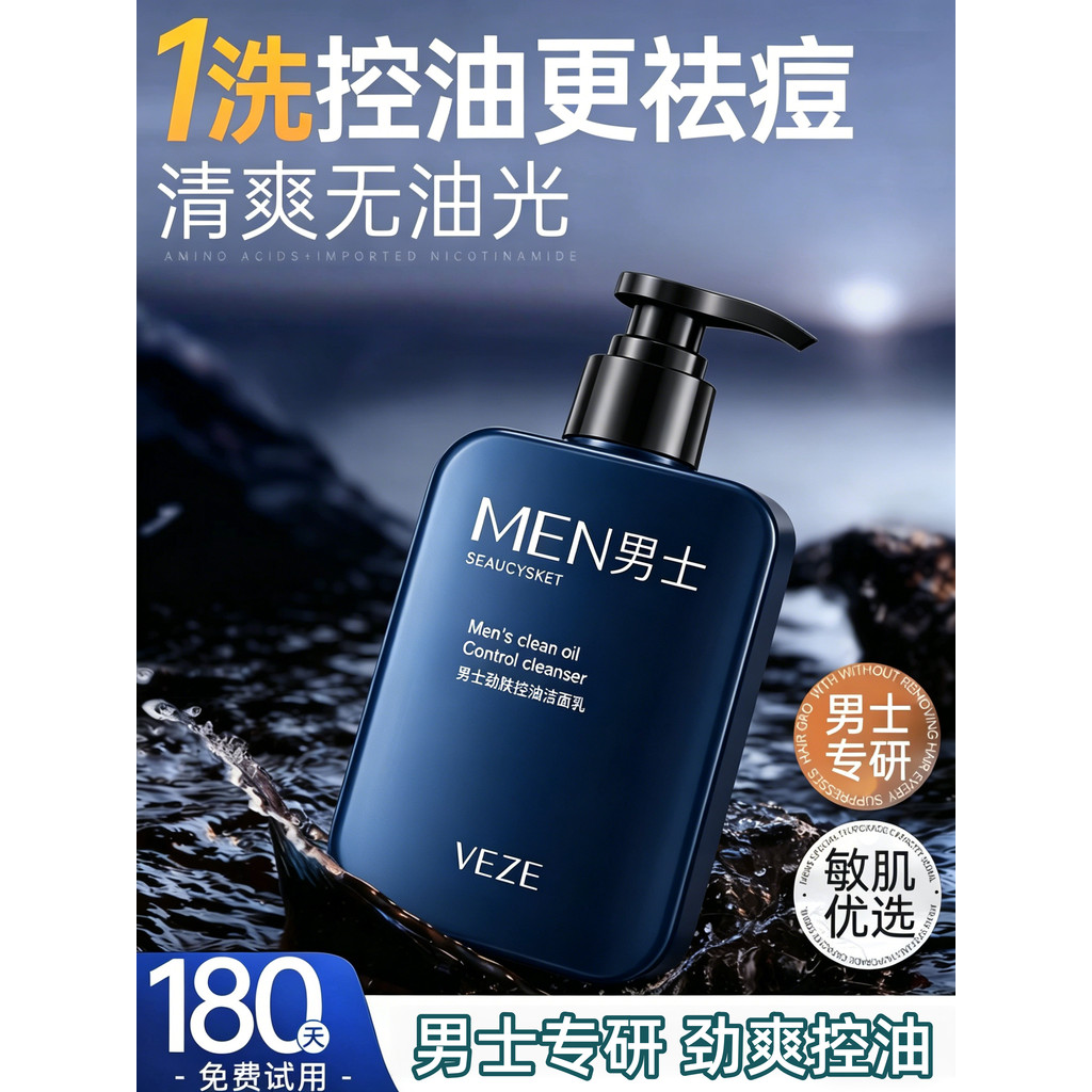 [Somente masculino] Limpador facial com controle de óleo, limpeza profunda, refrescante, limpador facial, carro-chefe of