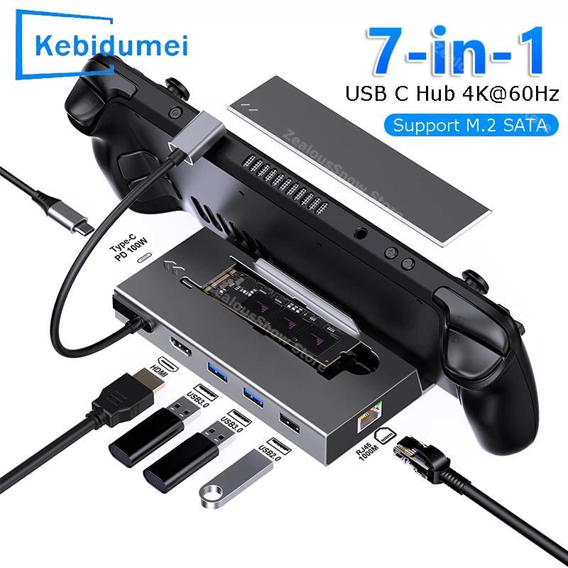 [Estoque Pronto] Estação De Acoplamento USB C 7 Em 1 Para Steam Deck Nintend M . 2 SSD Tipo HUB 4K 60Hz RJ45 Gigabit PD