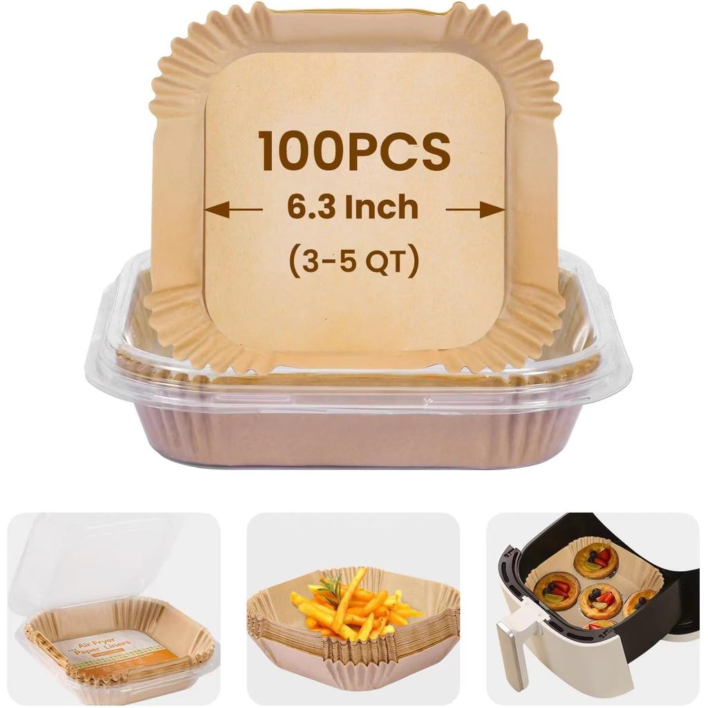 Forros para Air Fryer, 100 unidades de forros de papel descartáveis para Air Fryer, papel pergaminho, antiaderente, sem 