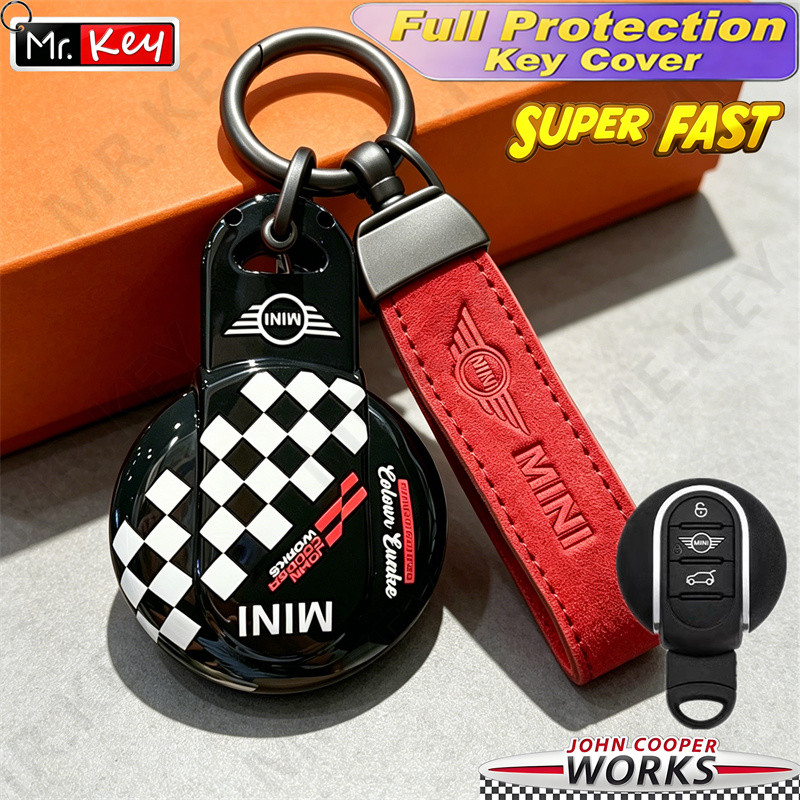 [Mr.Key] JCW Capa De Chave De Bandeira Xadrez Para Mini Cooper Clubman F54 F55 F56 F60 Protetor De