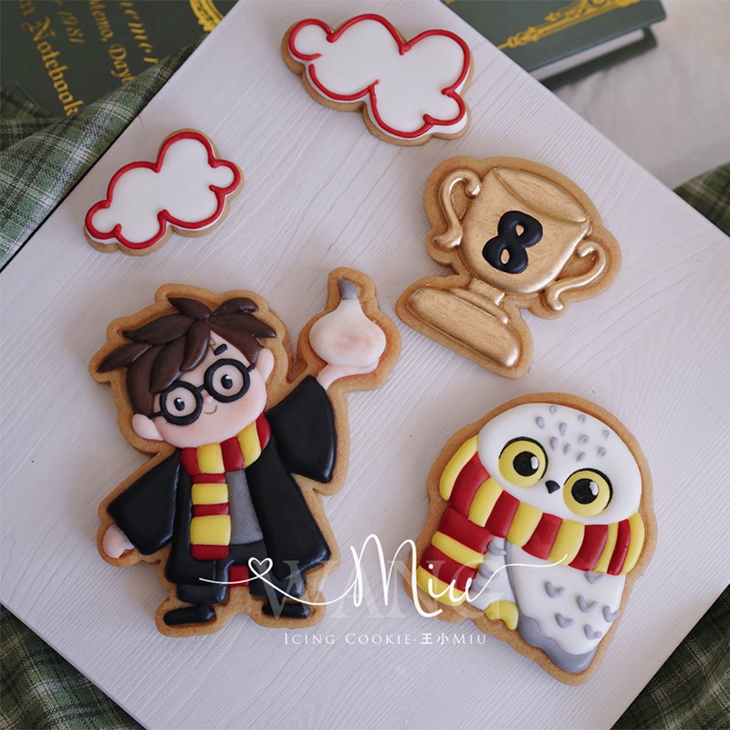 [Vídeo Curso] Professor Wang Xiaomiu Harry Potter Q Versão Cartoon Coruja Troféu Molde de Biscoito de Confeiteiro