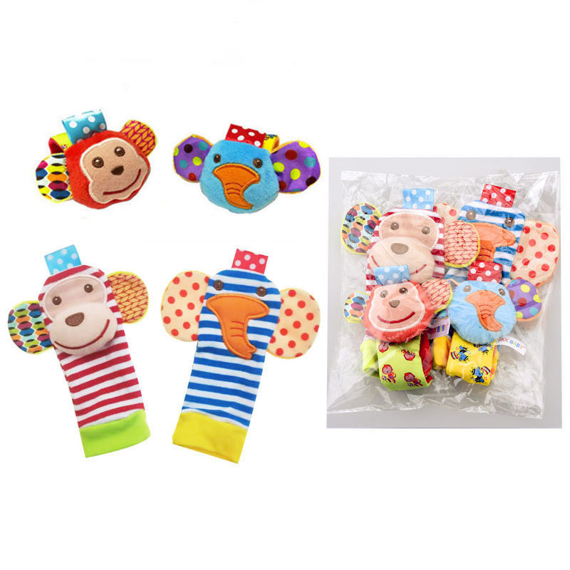Conjunto de meias e pulseira com chocalho para bebês, adequado para bebês de 0 a 1 ano.