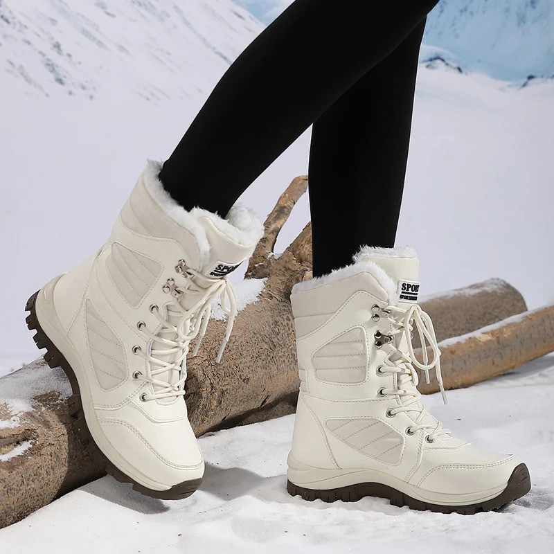 Detalhes do Novas Botas de Neve de Tamanho Grande para Mulheres, Cano Alto, Forradas com Lã Quente e Espessa, Antiderrapantes para E