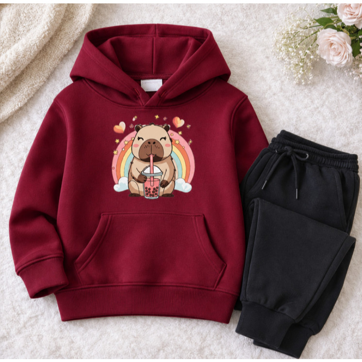 Conjunto Moletom Infantil Menina Capivara Flanelado Blusa de Frio Algodão Premium