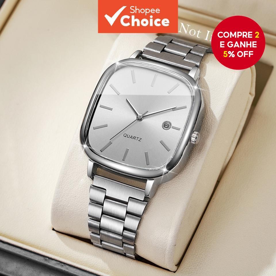 Relógio Elegante De Quartzo Quadrado Feminino Para Mulheres Com Mostrador Prateado E Caixa De Aço Inoxidável | Oferta Ve