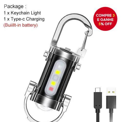 Lanterna de Chaveiro COB LED Super Brilhante Mini, Luz Portátil para Camping e Segurança, Recarregável e à Prova d'Água.