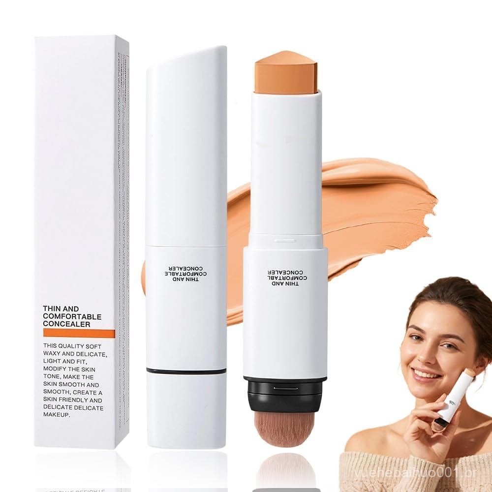 Bastão de Base que Muda de Cor 2 em 1, Base com Pincel, Maquiagem Coreana para o Rosto, Base para Todos os Tipos de Pele