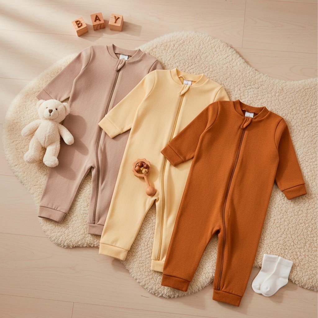 Kit 2 ou 3 Macacão Minimalista Para Bebês Menino E Menina Unissex Bodies Ropinhas Para Bebe Suedine Com Zíper