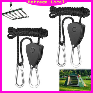 2 pçs corda de amarração de catraca resistente de 75lb com mosquetão e polia para tenda de acampamento e ao ar livre