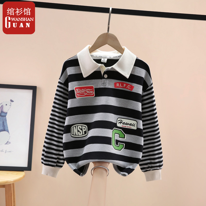 Meninos moletom de manga comprida primavera outono lapela camiseta outono crianças meninos camiseta médio grande criança