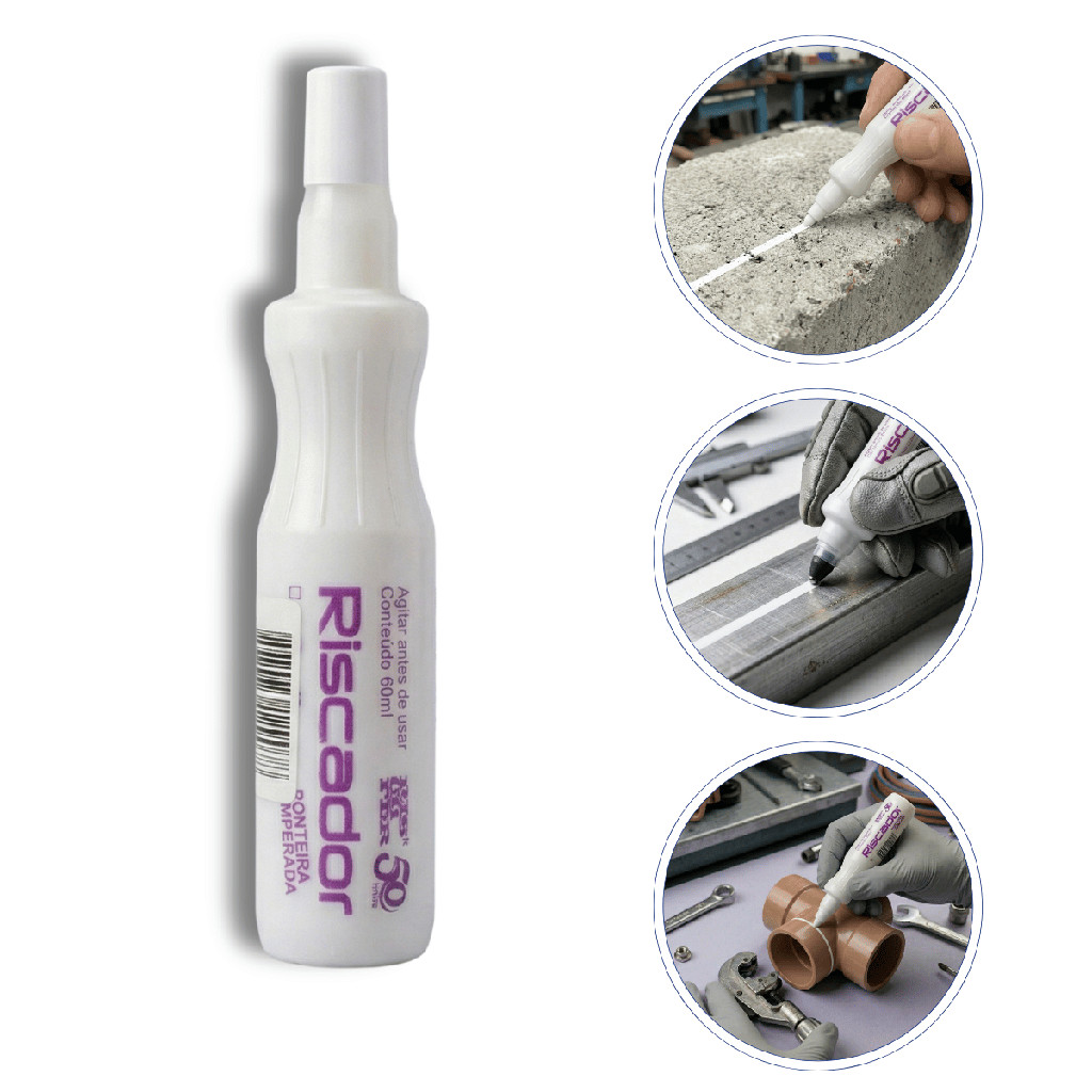 Kit 2 Marcador Riscador Caneta Industrial Branco 2mm 60ml Ferro Chapa Concreto