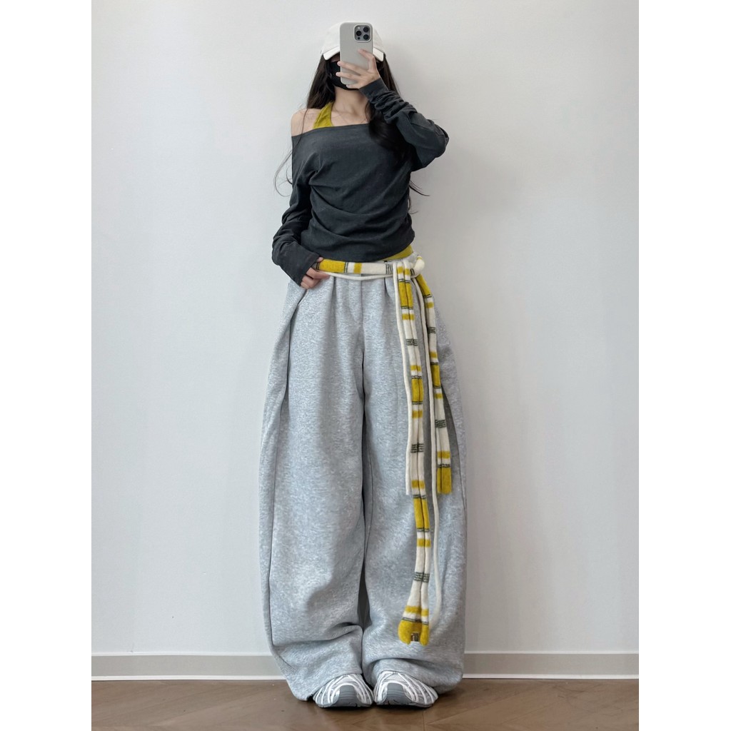 XXBUNI outono inverno dança Wear lésbica cor série cinza jazz Sweatpants feminino solto calças de perna larga jazz dança