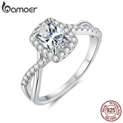 Anel De Prata Esterlina 925 Bamoer 1CT Com Corte De Almofada Moissanite Joias De Noivado Presentes Para Mulheres