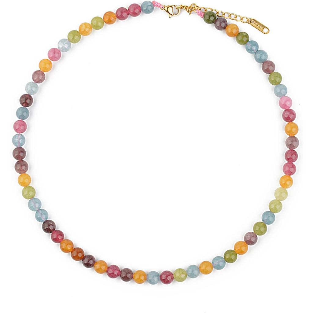 Colar Choker de Pedras Semipreciosas KIKLA com Banho de Ouro 18K, Colar de Pedras Naturais, Colares Curtos para Mulheres