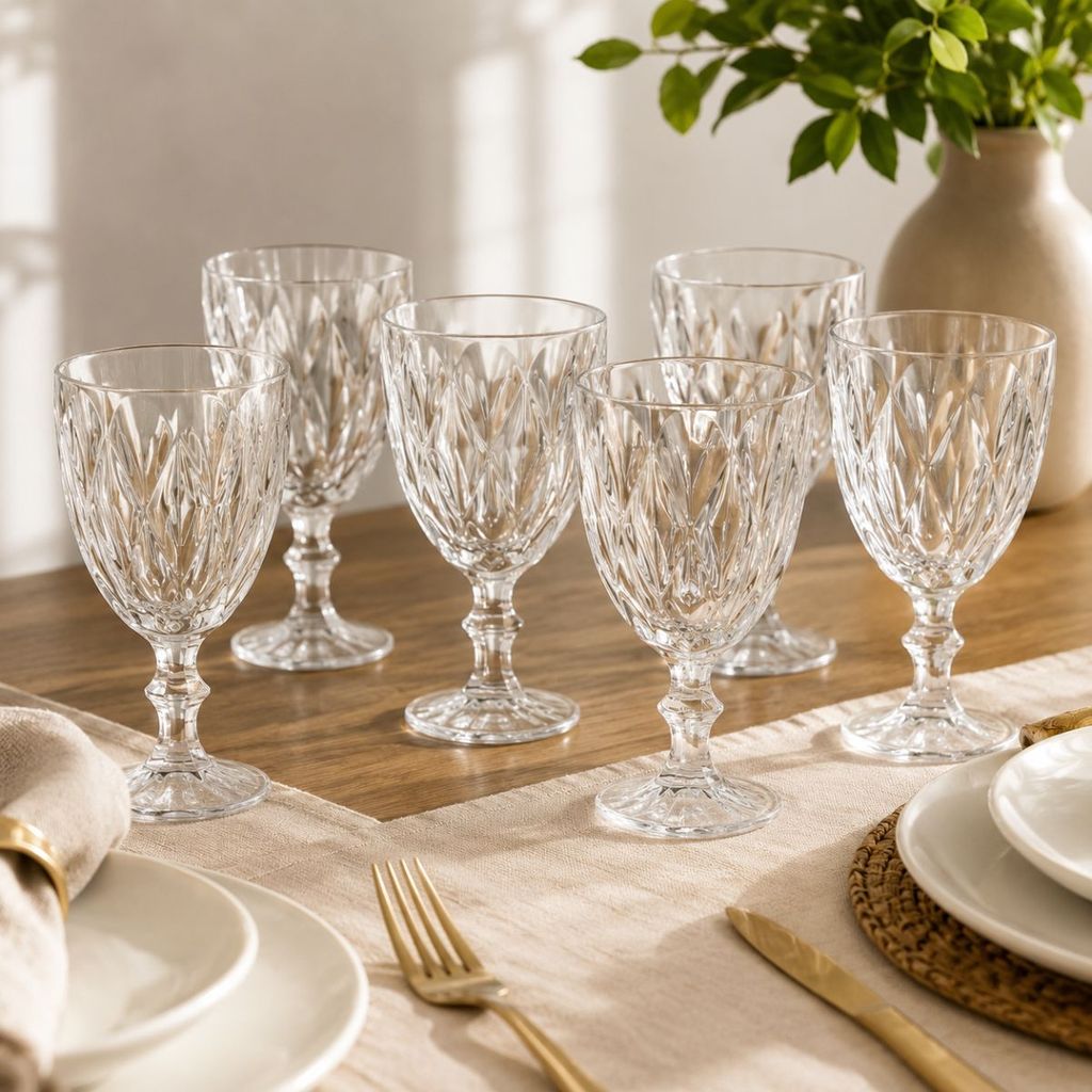 Jogo 6 Taças Vidro Diamond Bico Abacaxi Jaca Conjunto Taça Para Água Vinho Tinto Suco Diamante