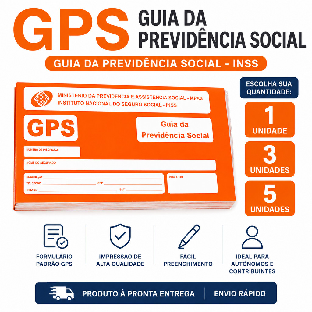 Kit GPS Guia da Previdência Social Carnê INSS Autônomo Contribuinte MEI 1 3 5 Unidades