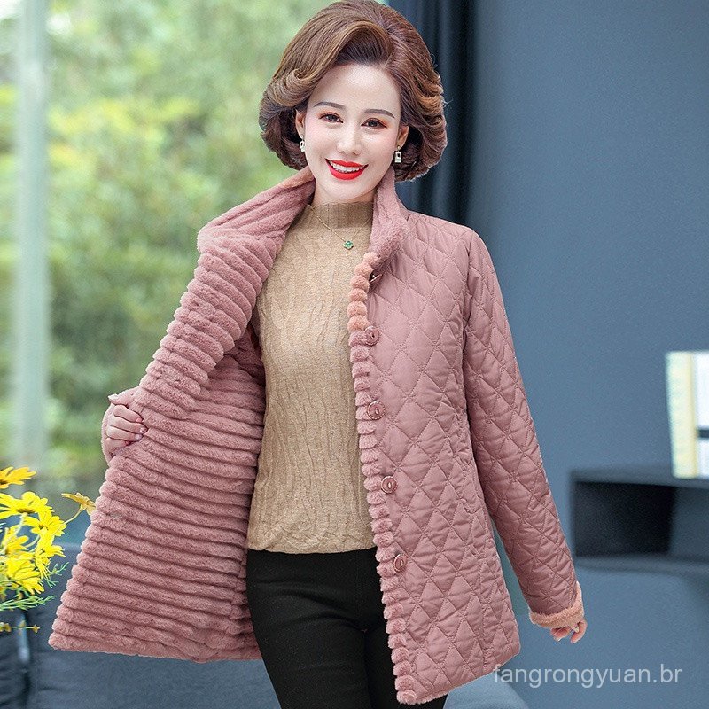 Casacos De Inverno Quentes Plus Size 5XL Para Mulheres De Meia-Idade Casaco De Pele De Coelho .