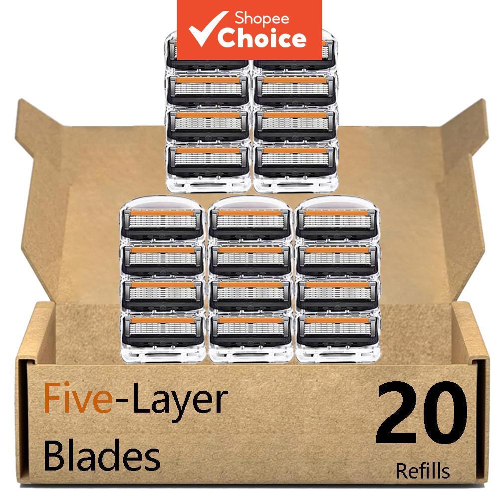 Conjunto De Barbeador Manual Clássico De 5 Camadas-1 Alça E 20 Lâminas , Portátil Multilâmina , Compatível Com Gillette