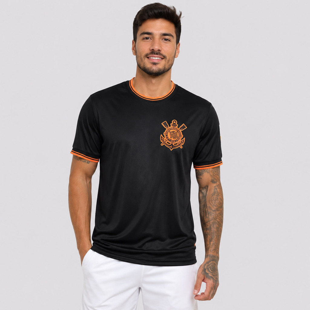 Camisa Corinthians Classic Dry Patch Libertadores Preta e Laranja