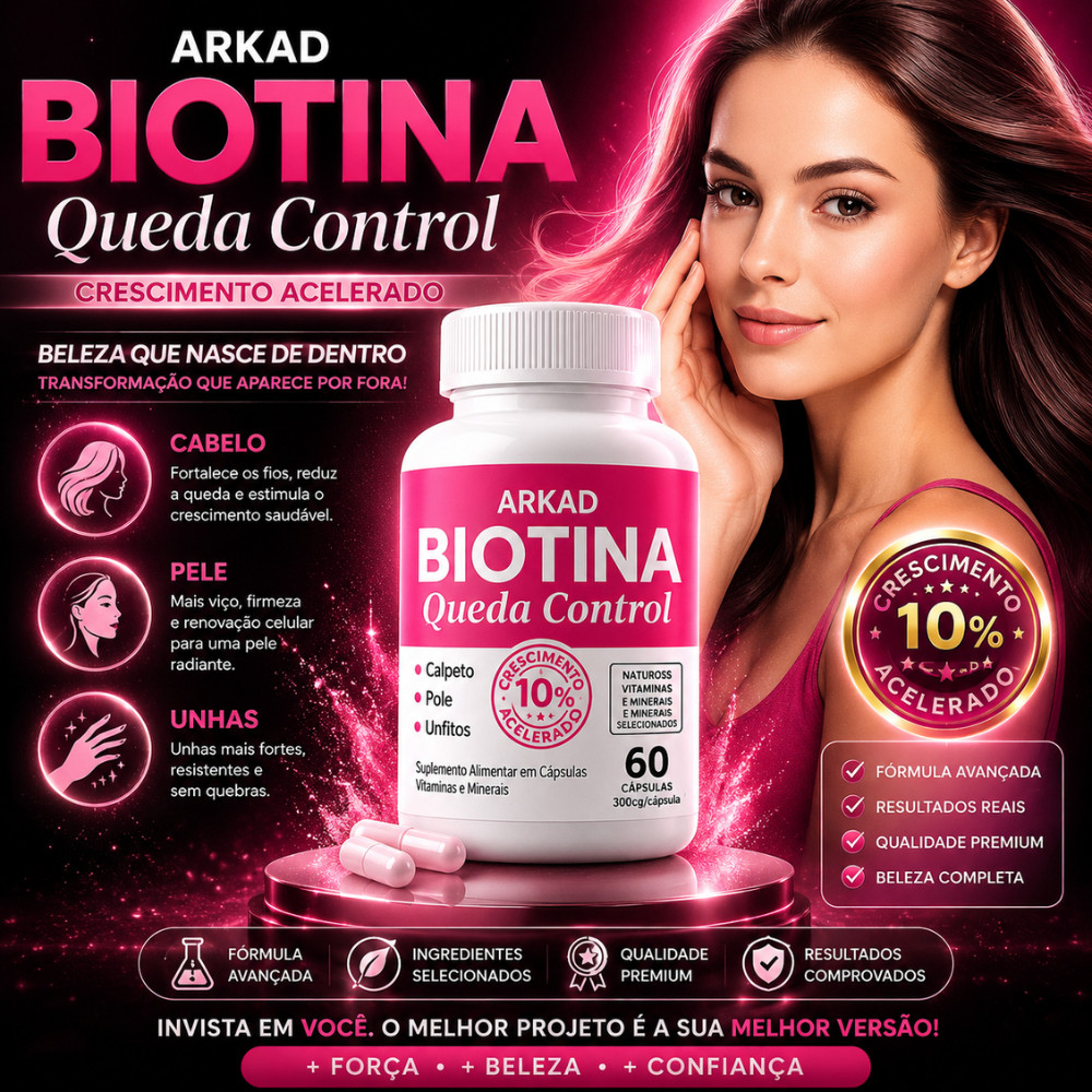 Biotina ARKAD 60 Cápsulas – Crescimento 10x Rápido | Cabelo, Pele e Unhas Fortes | 100% Vegano