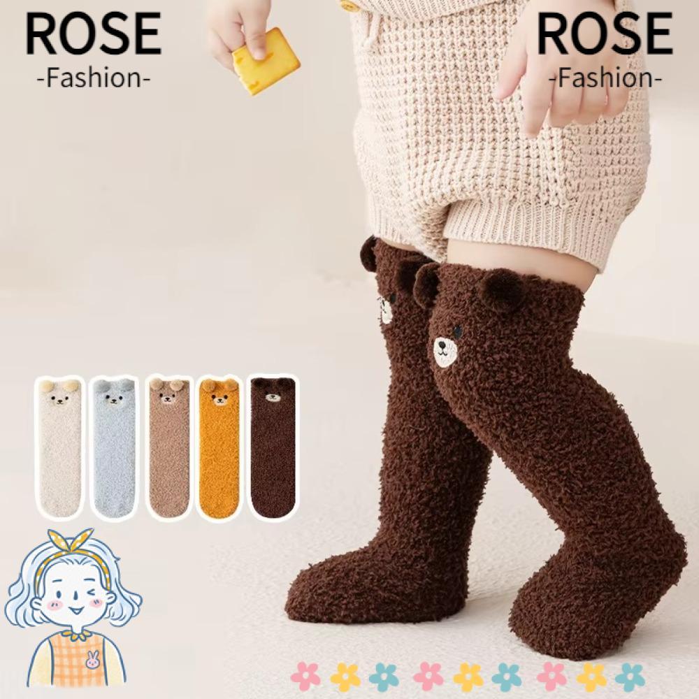 ROSEGOODS Meias Para Bebês , Quentes De Veludo Coral De Pelúcia Com Design De Urso De Desenho Animado Espessadas