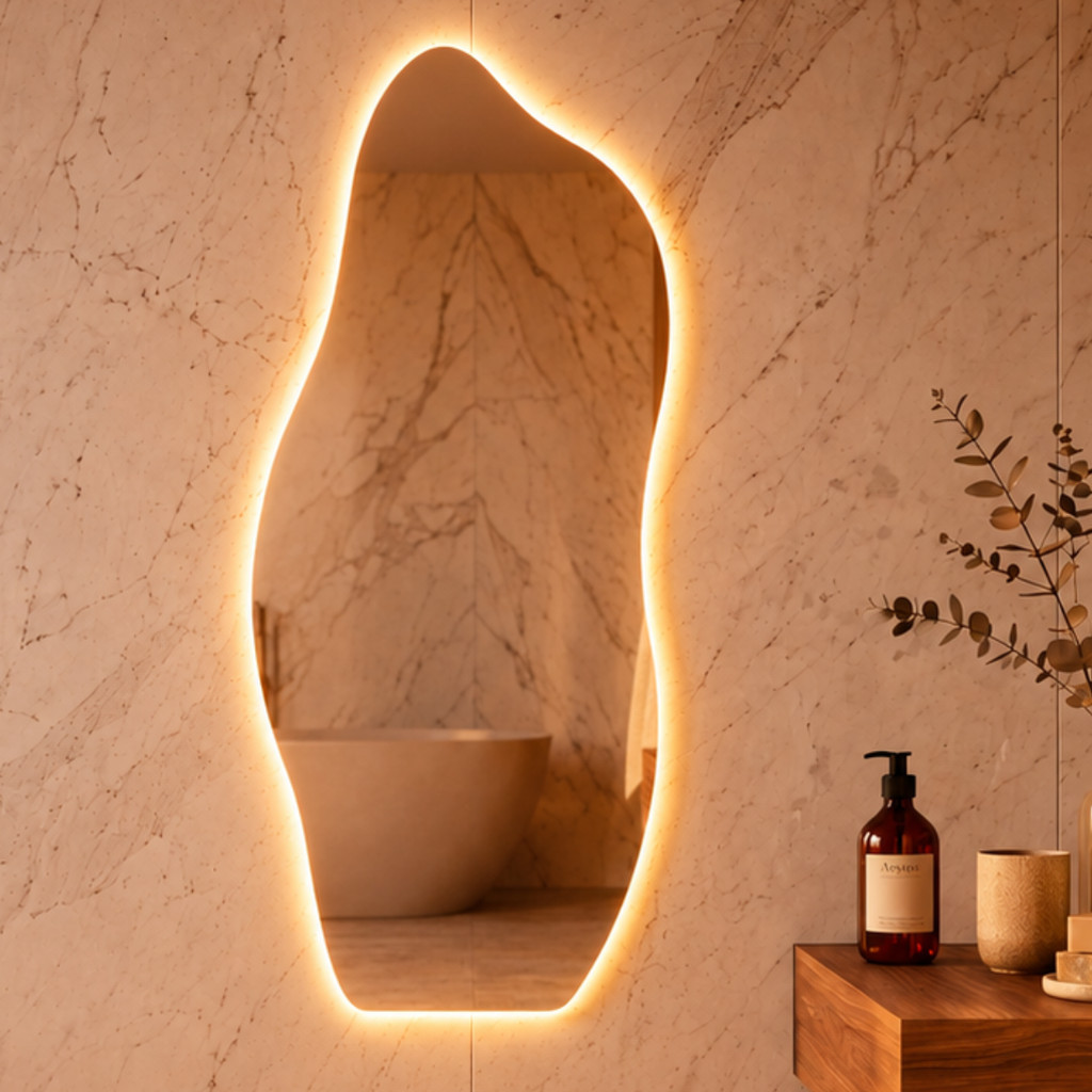 Espelho Lopazzi Orgânico Magnus Led 90x40cm P/ Penteadeira,Lavabo, Banheiro, Quarto, Closet, Salão de Maquiagem