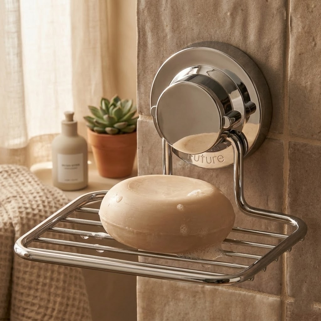 Saboneteira Porta Sabonete Suspenso 3m S/ Furos Banheiro Lavabo Aço Carbono Resistente 3,5kg Future