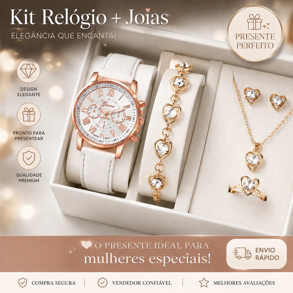 Elegante conjunto de relógio e joias femininas,  Kit's  podem   conter  colar, pulseira, brincos e anel..