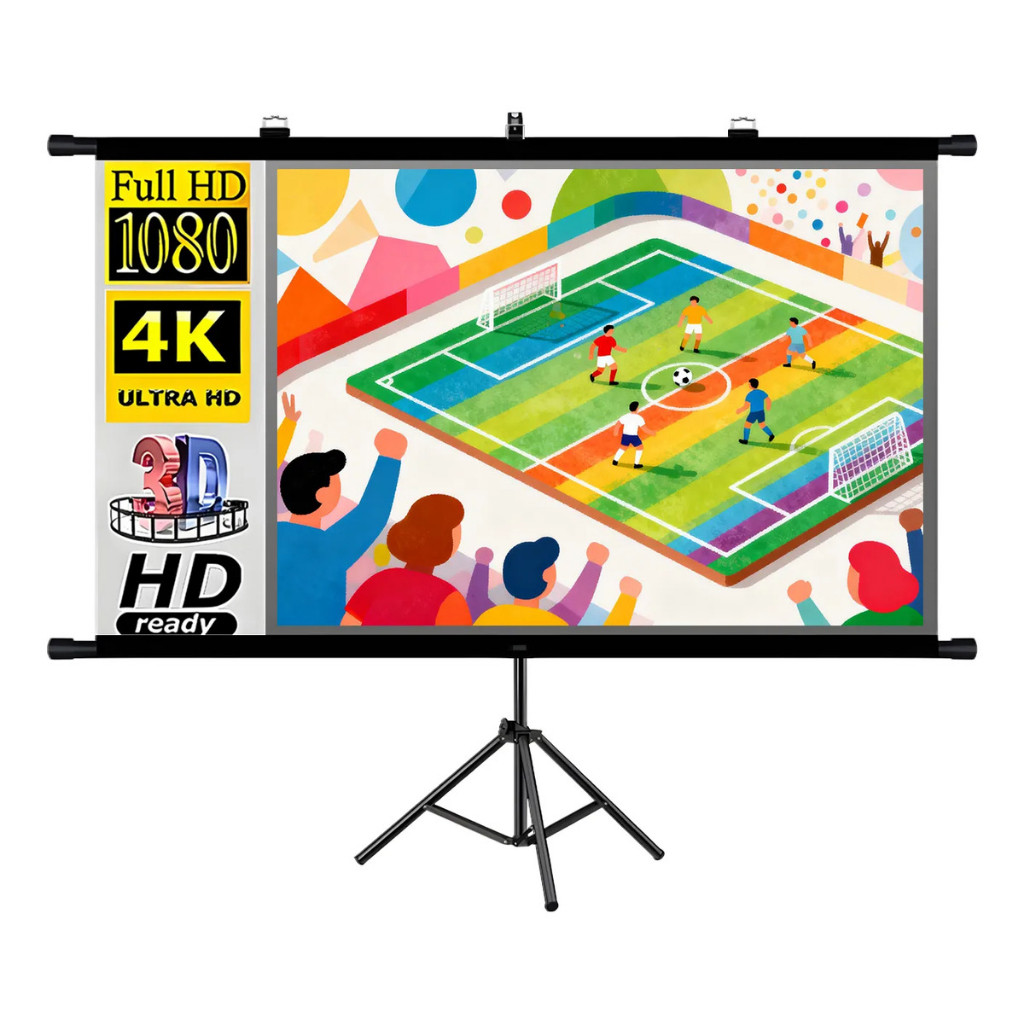 Tela de Projeção Tripé Aço 84 Polegadas 4K Full HD 16:9 Antirreflexo Retrátil Portátil para Projetor Cinema Escritório