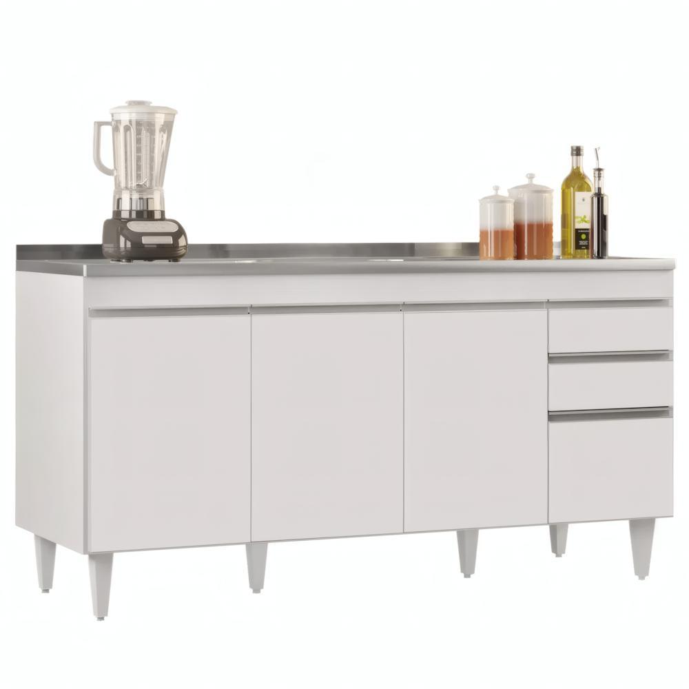 Balcão Gabinete com Pia Inox 160cm Arkansas Branco - Lumil