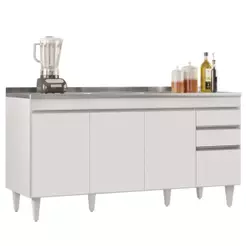 Balcão Gabinete com Pia Inox 160cm Arkansas Branco - Lumil