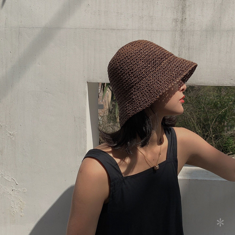 Chapéu de palha dobrável feito à mão para mulheres, estilo coreano, chapéu de verão, pequeno chapéu de praia, chapéu de