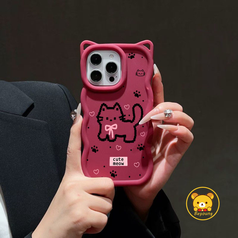 Capa De Telefone Com Orelhas De Gato Onda 3D Para Samsung Galaxy A73 A57 A56 A55 M55 F55 A54 A53 A52 A52S A51 A50 A50S A