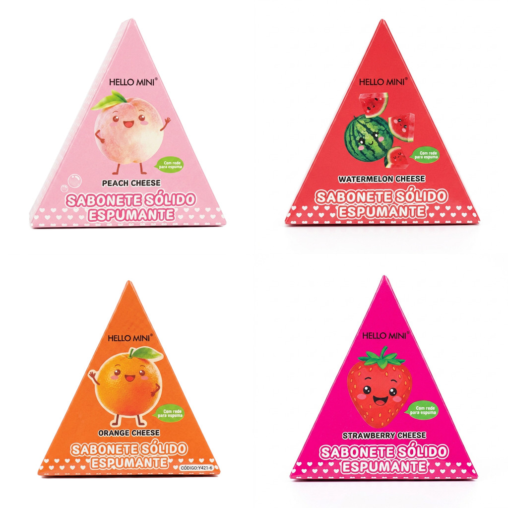 Sabonete Sólido Espumante Hello Mini Morango Melancia Pêssego Laranja Aroma Frutado Feminino