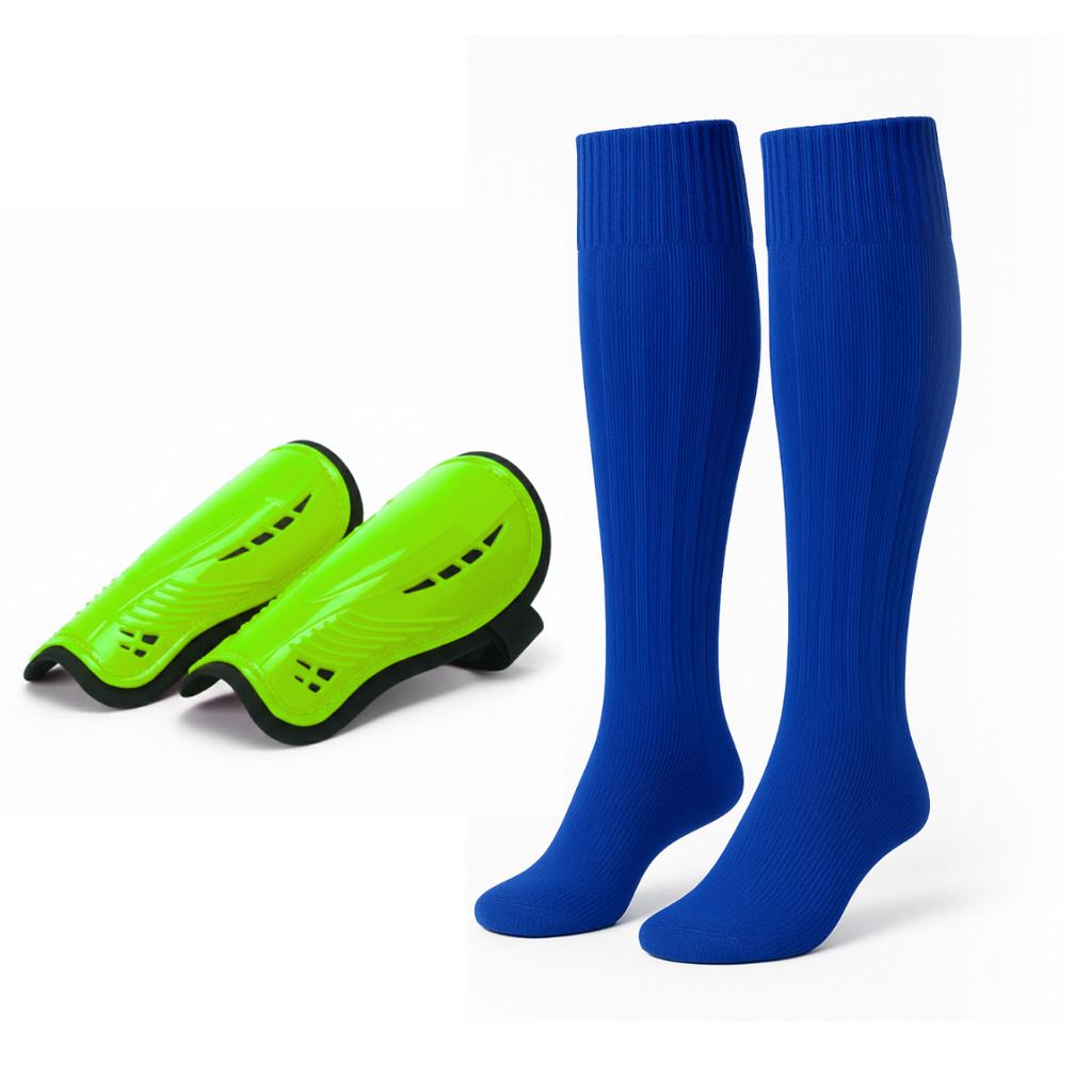 Kit Futebol Meião 33-38 + Caneleira Juvenil Campo / Futsal