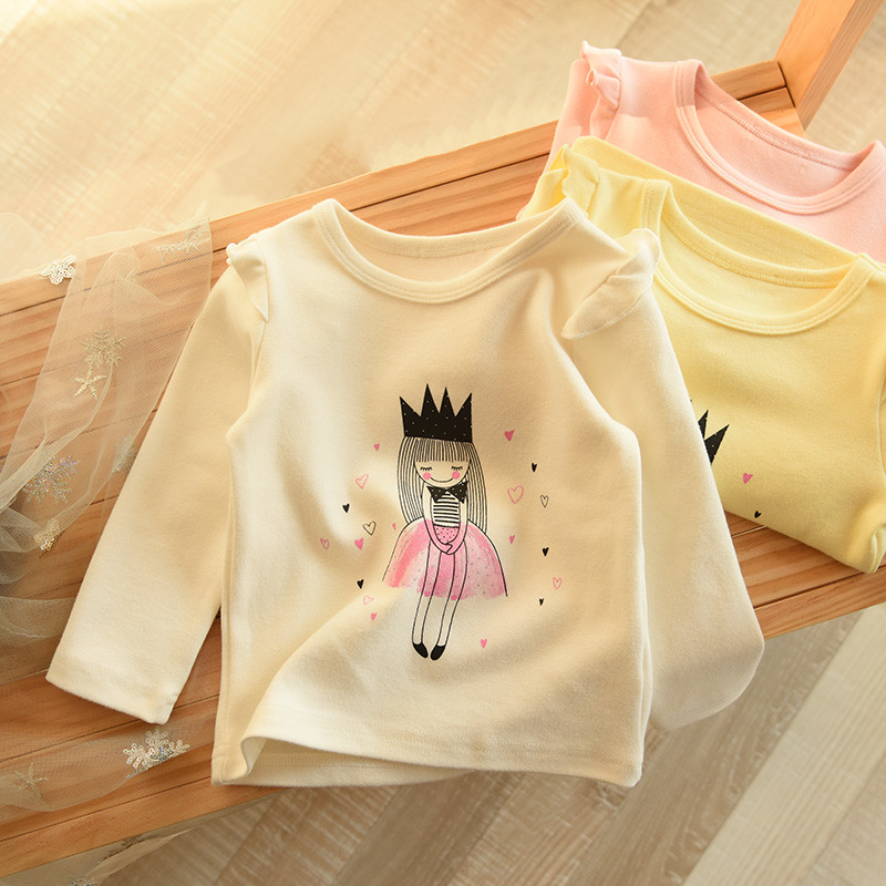 Crianças puro algodão pequena manga voadora camiseta de manga comprida meninas camisa de fundo crianças roupas primavera
