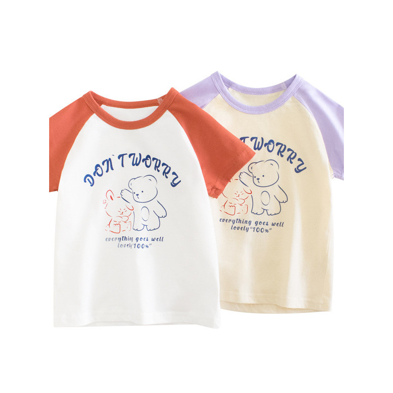 27home marca puro algodão crianças verão manga curta camiseta meninas dos desenhos animados urso versão coreana meia man