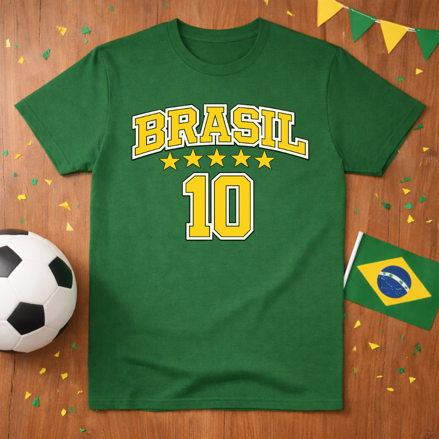 Camisa Brasil Número 10 Masculina Estilo Seleção Brasileira Copa 2026