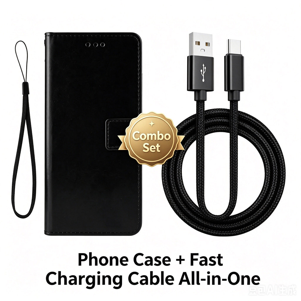[Capa + Cabo] Para Alcatel 3L 2021 Tipo Carteira À Prova De Choque Com Alça Anti-Perda De Couro Suporte 1B 2020/1SE/1S/3