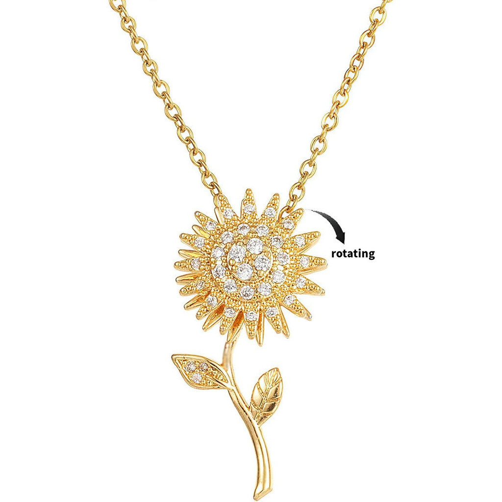 Colar feminino com pingente de girassol, colar de girassol giratório, corrente clavicular, colar banhado a ouro, joias f