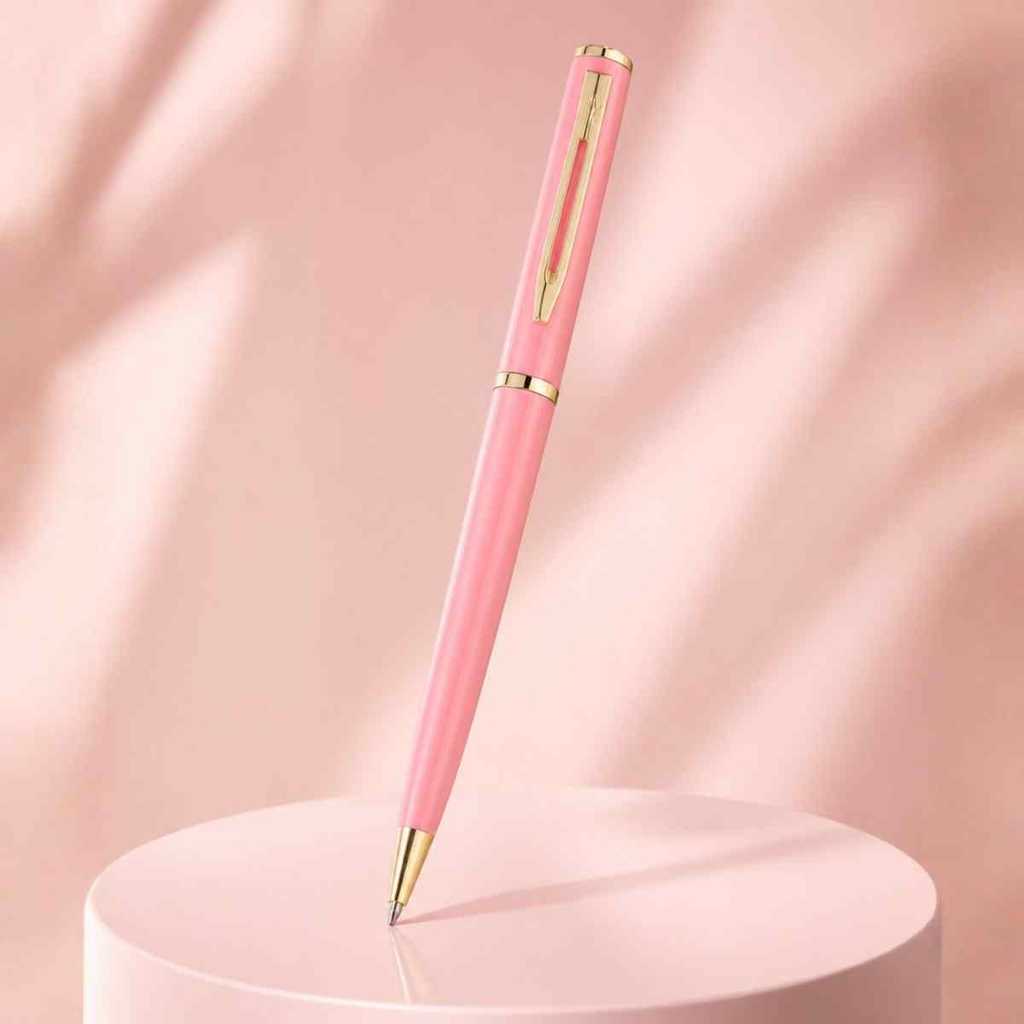 Caneta Esferográfica Feminina Metal Rosa Executiva Premium Escrita Média Torção Carga Cross Azul