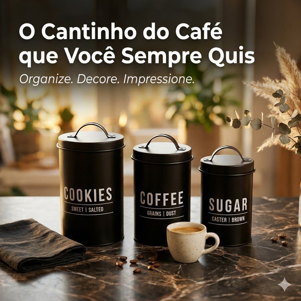 Pote Decorativo Mantedor De Alimento Multiuso Aço Galvanizado Com Tampa Preto Para Café e Chá