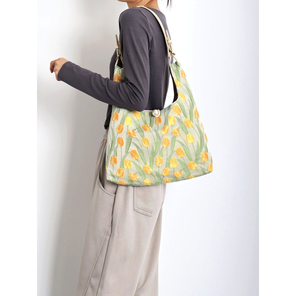Suta tulipa flor axilas saco feminino 2023 verão novo produto textura amarelo Jacquard pequena sacola