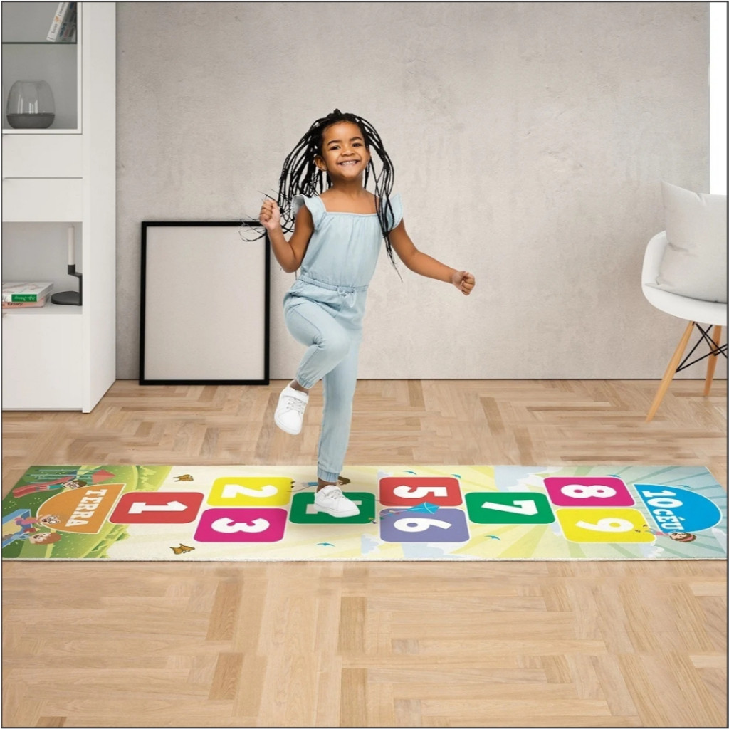 Amarelinha Tapete de Lona para brincadeira - Criança - Educativo - Escola - Brinquedo - Medidas: 150x60cm ou 200x75cm