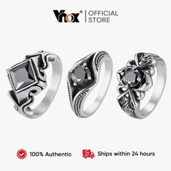 Anel Vintage Vnox Para Homens Com Zircônia Preta , Gótico Punk De Aço Inoxidável , Presente De Casamento